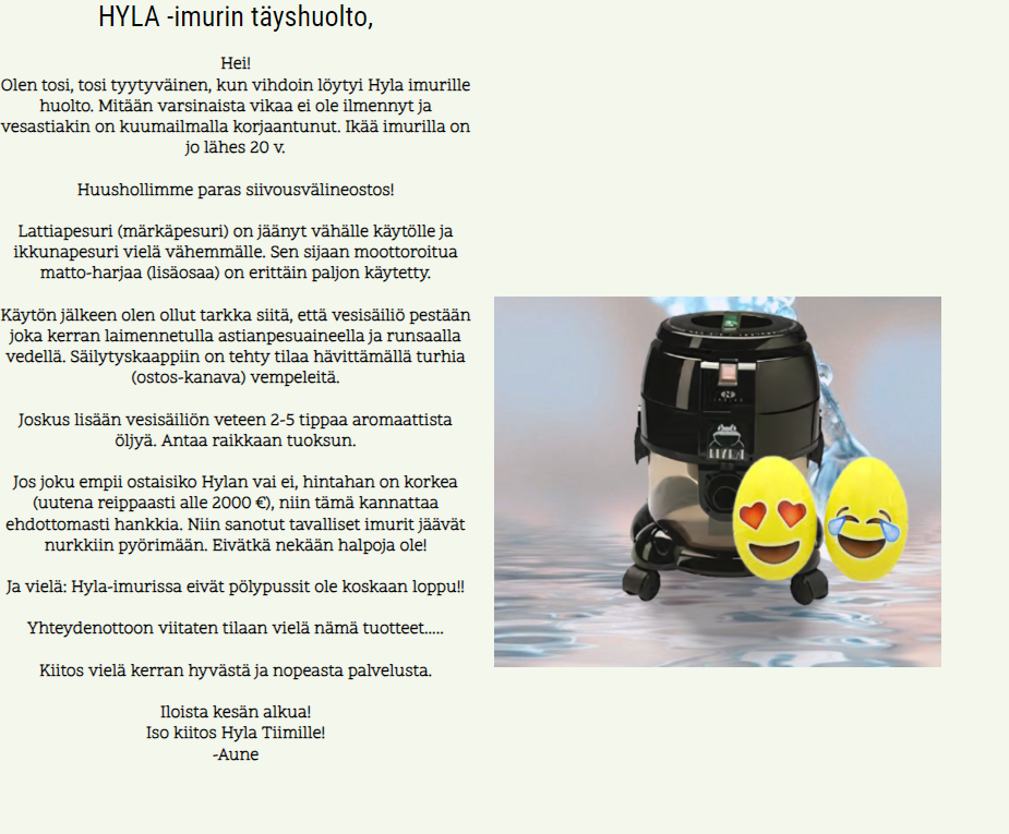 Hyla imurin täyshuolto