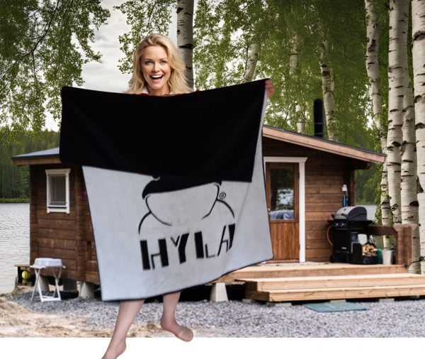 22126 ISO HYLA sauna- ja rantapyyhe, musta-valkoinen - Image 4