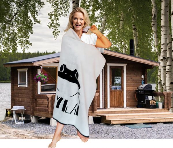 22126 ISO HYLA sauna- ja rantapyyhe, musta-valkoinen - Image 2